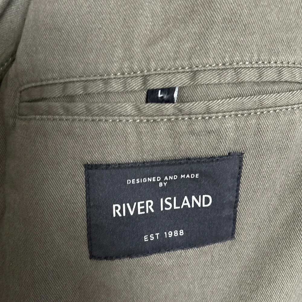 River Island Sport Coat L Olive Green Cotton Unstructured Casual Blazer 38R